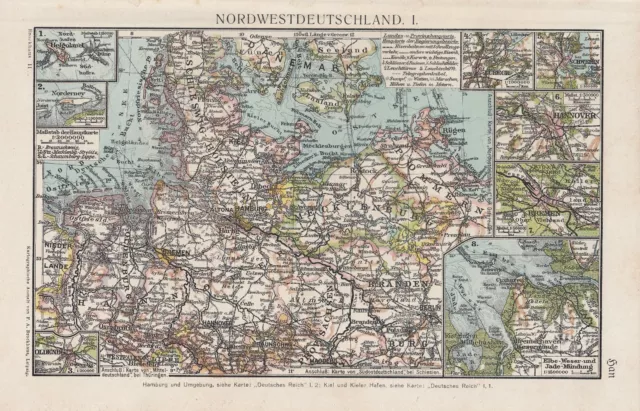 Landkarte city map Lithografie 1926: Nordwestdeutschland I/II. Deutschland