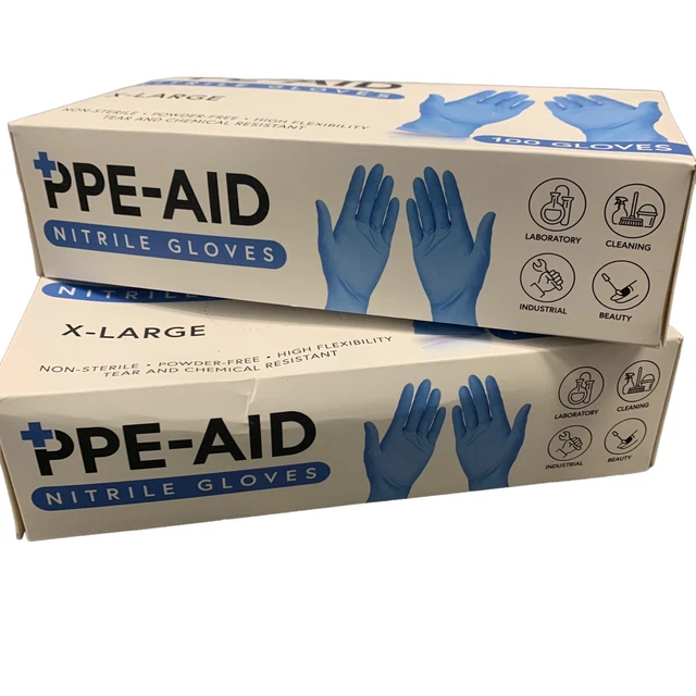 (200) XL Nitrile Examination Gloves PPE-AID Powder Free EXTRA LARGE - 200 Gloves
