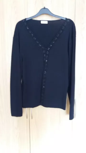 LADIES BLACK BEADED edge to edge cardigan size M bon marche
