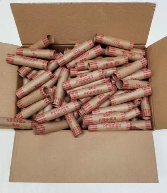160 Rolls Preformed PENNY Coin Wrappers Paper Tubes For Pennies (Holds 50 cents)
