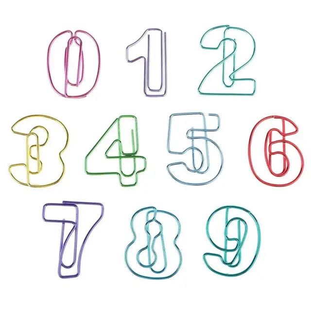 10 Stück farbige 0-9 Nummern Metall Büroklammer Lesezeichen Schreibwaren Büro