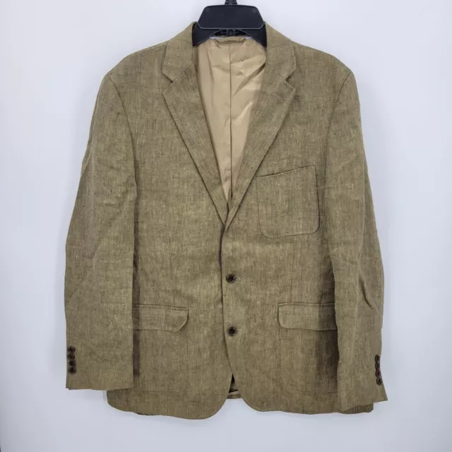 Lands End Baird McNutt Irish Linen Blazer Men 43L Regular Tan Sport Coat Jacket