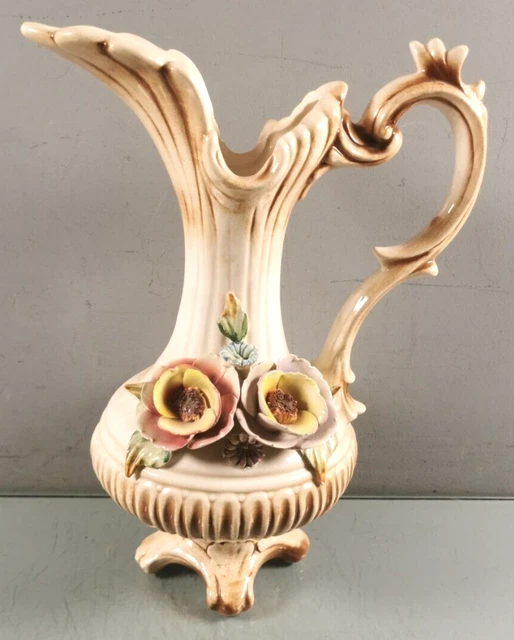 PICHET vintage CERAMIQUE style CAPODIMONTE 2 roses BARBOTINE Couleurs Ceramic P