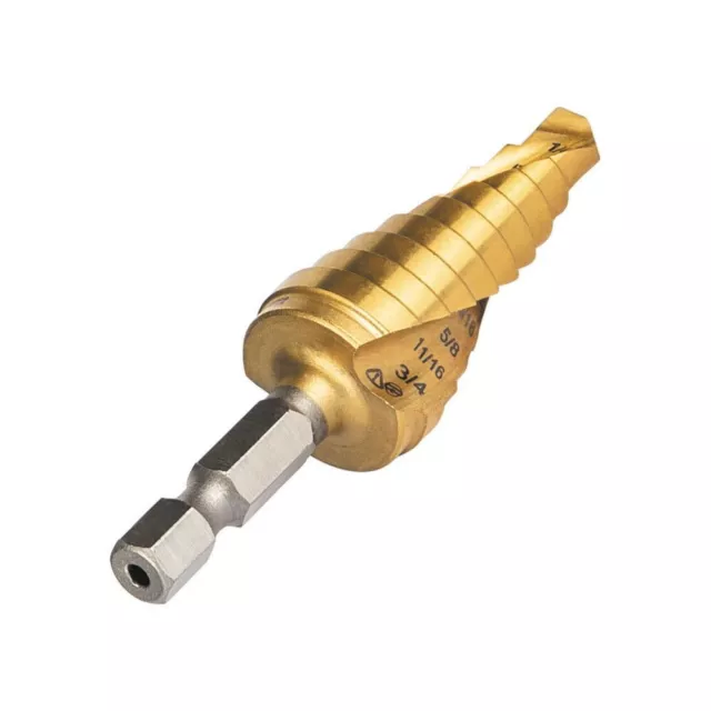 Klein Tools 25963 Step Drill Bit, Spiral Double-Fluted, 1/4" to 3/4", VACO 13