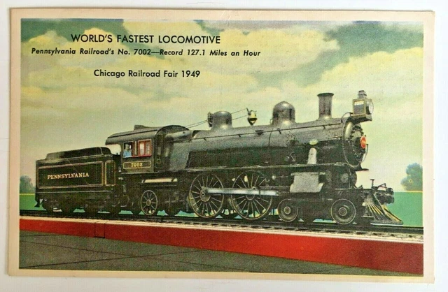 RR Postcard 1949 Chicago Railroad Fair World's Fastest Locomotive PRR No. 7002