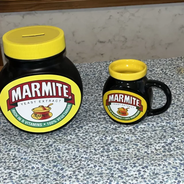 Marmite Jar Money Box & Quirky Matching Marmite Jar Shape mug  Love Or Hate It