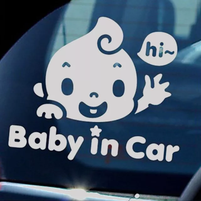 Cute "Baby In Car" Waving Baby on Board Safety Sign Cute Car Decal PET Sticker,