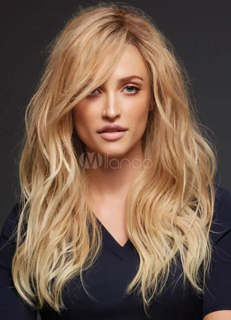 Long Dark Blond Wavy Hairstyles Women's Natural 100% Human Hair Wig 24 Inch