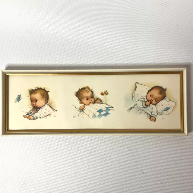 Vintage KUNST ADELT Lithograph Framed Nursery Baby Print 11" X 4"