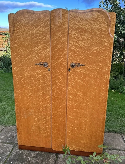 Antique Art Deco Birds Eye Maple 1930s Wardrobe.