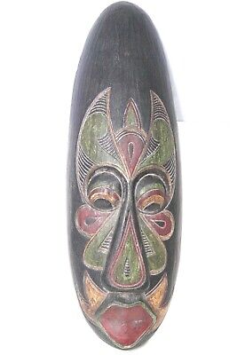 Vintage Hand Carved Wooden African Mask Tribal Painted 20" Hanging Oval Painted