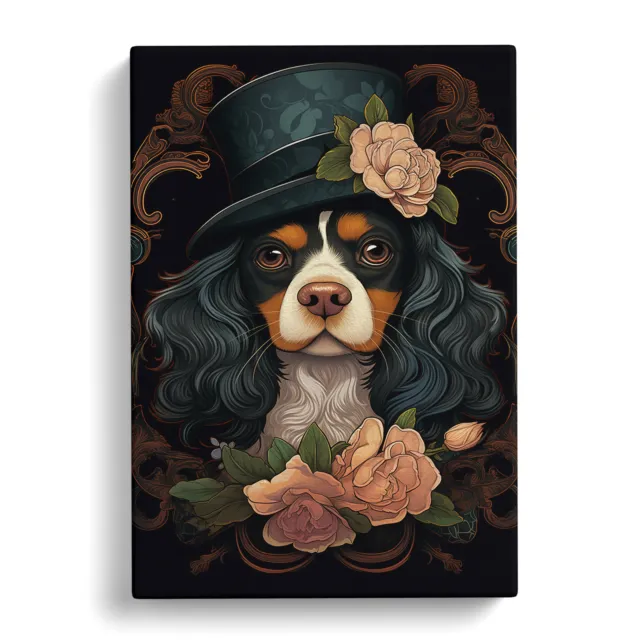 Cavalier King Charles Spaniel Art Deco No.3 Canvas Wall Art Print Framed Picture