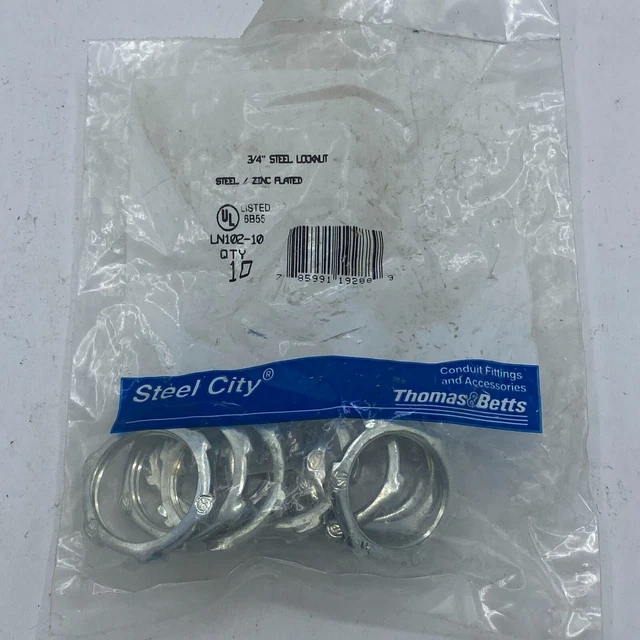 THOMAS & BETTS #LN102 STEEL LOCKNUT 3/4" - ZINC PLATED- Stell City-  QTY:10