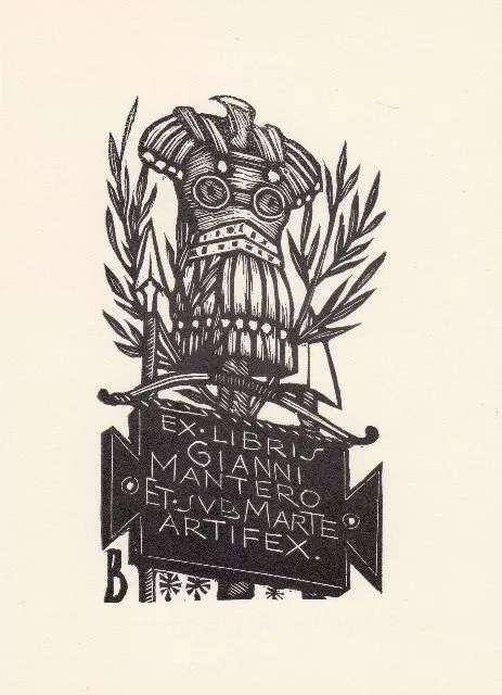 Exlibris Bookplate Hochdruck Bruno da Osimo 1888-1962 Antike Krieger