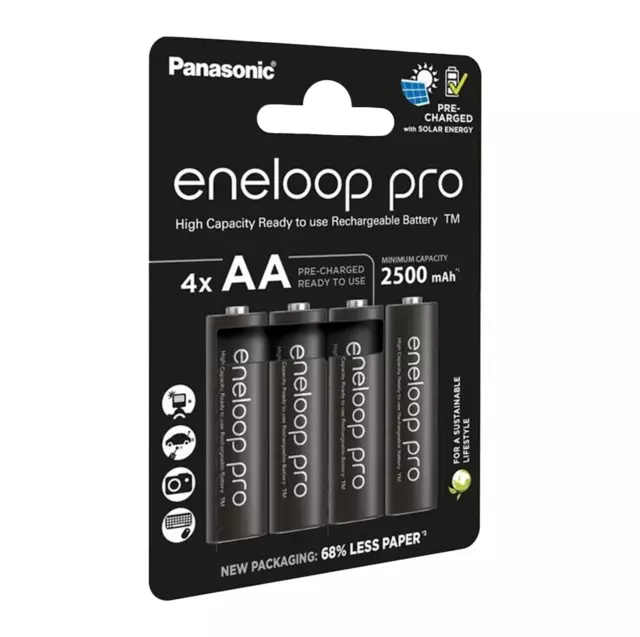 4 Panasonic eneloop Pro Aa Batteries Eco Rechargeable HR6 4BL 1.2V 2500mAh Neuf