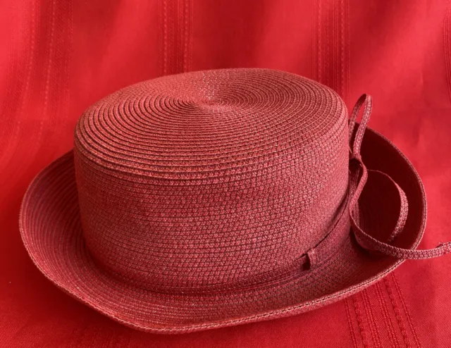 Red Hat Society Scala Paper Straw Hat with Tie Bow OS One Size EUC