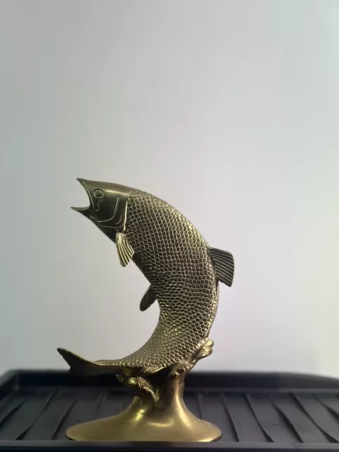 Vintage Solid Brass Fish Figure 9” Tall open mouth decor