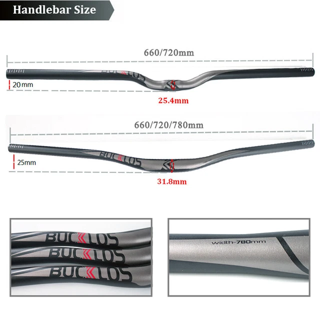 Bucklos MTB 31,8/25,4 mm Lenker Aluminiumlegierung flach/Steigstangen 660/720/780 mm 4
