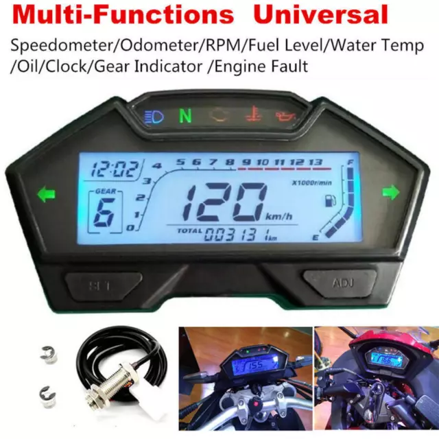 Motorcycle Digital LCD Backlight Odometer Speedometer Tachometer Gauge Universal