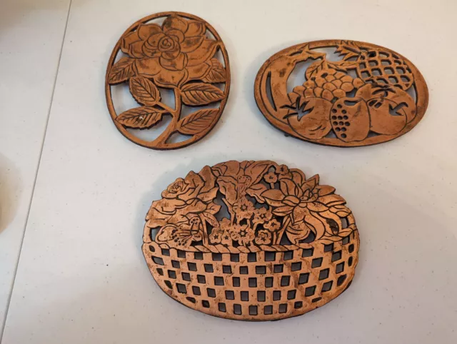 Vintage Old Dutch Design Copper Lot of 3 Oval Trivet Wall Hanging