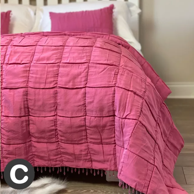 Luxury Deep Pink Quilted Thick Beaded Bed / Sofa Hotel Throw Bedspread Large