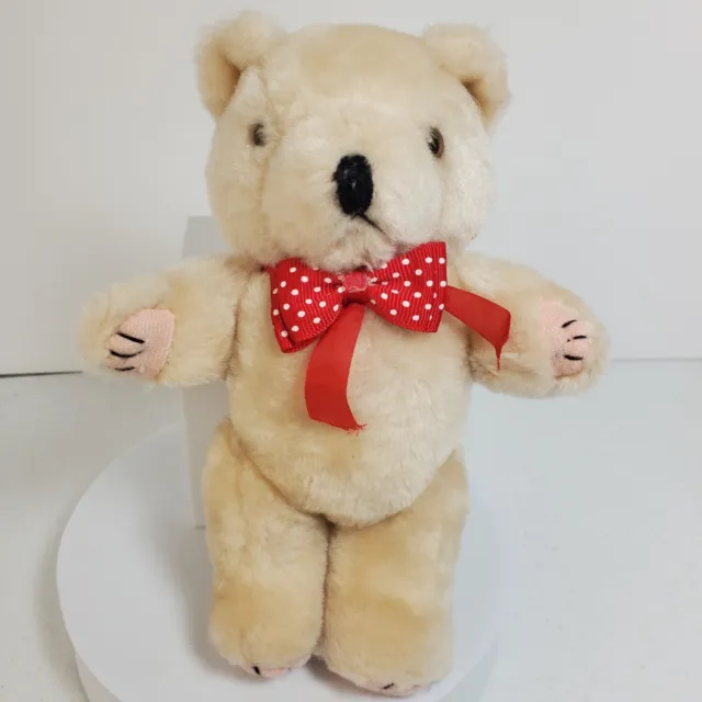 Teddy Bear Movable Limbs Plush Red Bow Brown Firmly Stuffed Animal Collectable