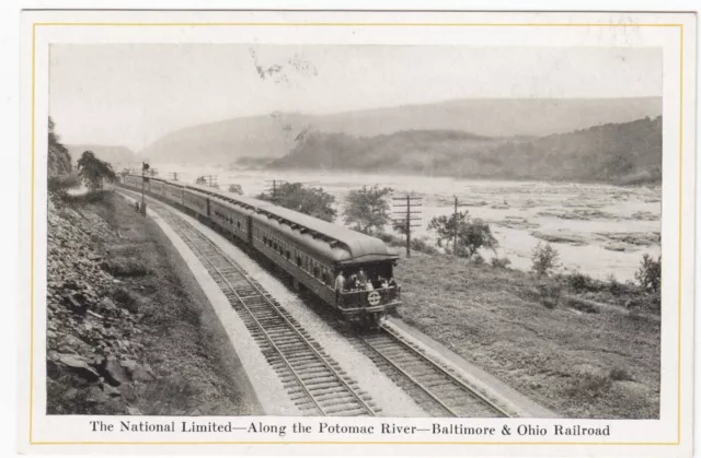 Postcard National Limited Train Along Potomac River Baltimore & Ohio Railroad RR