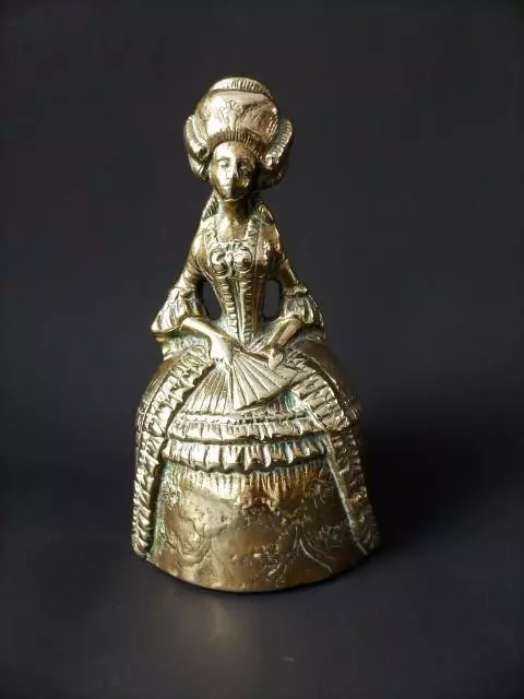 Large Antique Brass Table Bell, Georgian Lady Figural Bell,  6" Tall, 840g