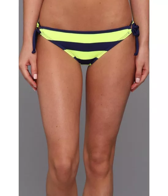 Splendid Marcel Stripe Tunnel String Bikini Swim Bottom Navy Lime Xsmall New $48