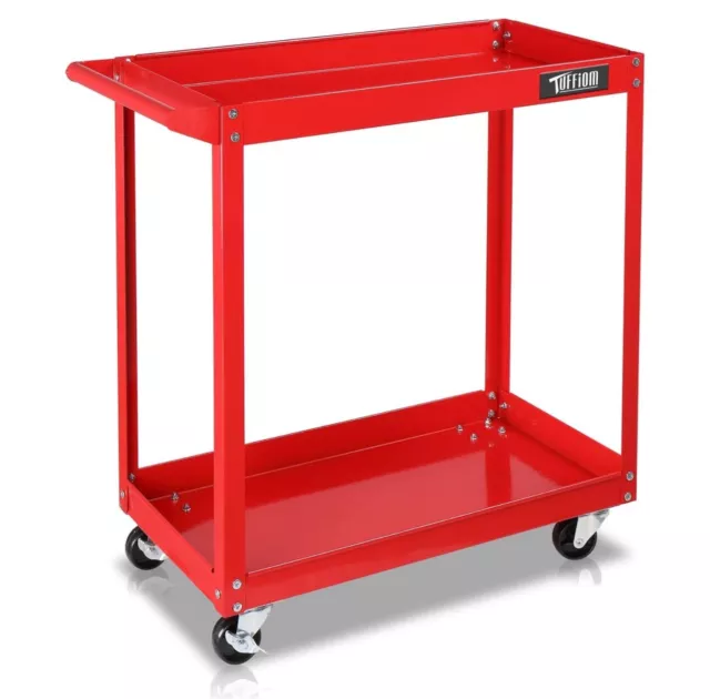 TUFFIOM 2 Tier Rolling Steel Tool Cart 220lb Capacity Industrial Cart, GarageBin