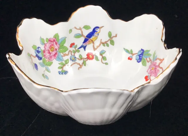 Aynsley Pembroke Scalloped Shell Design Bowl Birds & Flowers 5” Gold Trim