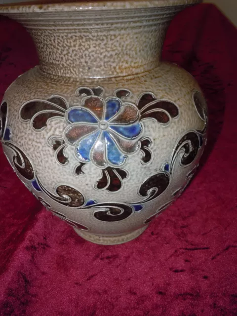 Vintage Old Hand Made German Art Pottery Signed Salt Glaze Blue Vase Urn Jug 2