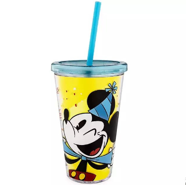 Disney Store Mickey Mouse 90th Anniversary Birthday Tumbler Cup w/ Straw 16oz