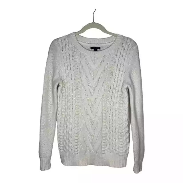 Tommy Hilfiger Women’s M Fisherman Cable Knit Crew Neck Pullover Sweater Cream
