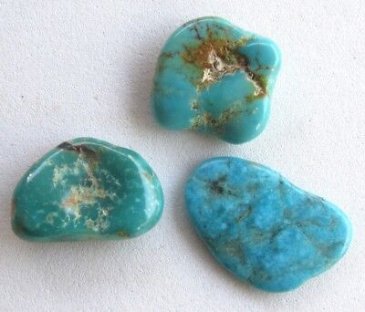 3 Turquoise Polished Nuggets LOT Natural Tumbled Rock Gemstones Kingman Mine USA 