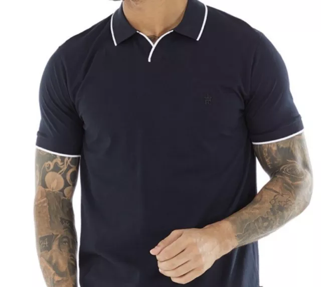French Connection Mens Jersey Trophy Tipped Polo Marine Navy / White -  XL