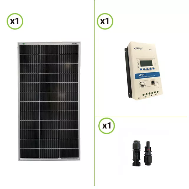 Kit Panneau solaire 100W 12V monocristallin Régulateur 10A TRIRON1206N