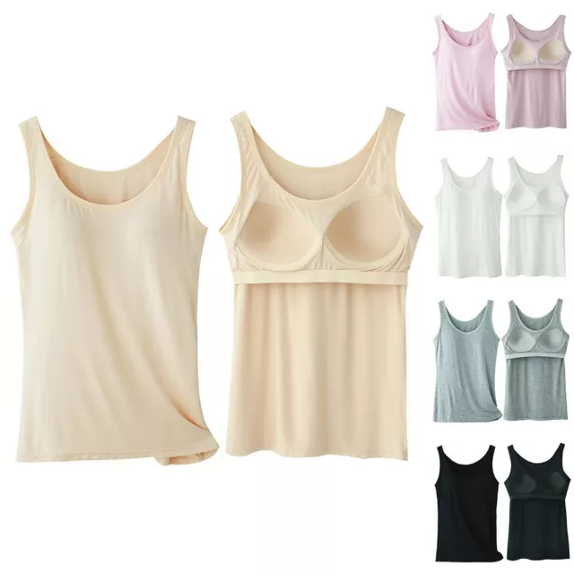 Damen Camisole Tops Mit Integriertem BH Frauen Shirt Gepolstert Tank Top Weich