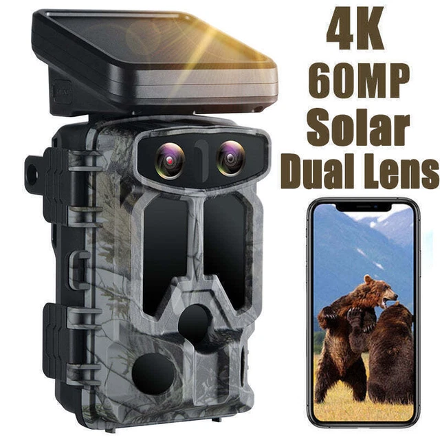 CAMPARK 4K WIFI Solar Trail Camera 60MP Wildlife Hunting Cam IR Night ...