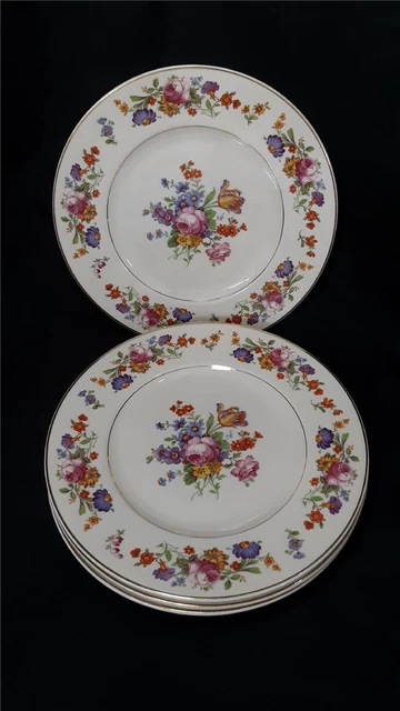 VINTAGE OLD IVORY SYRACUSE CHINA SHARON 4 Luncheon Plates 8 7/8" Made USA EUC