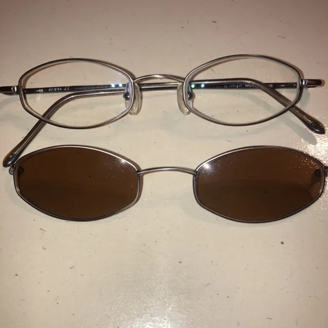 GUESS EYEGLASS FRAMES Plus SUN Glasses CLIP 45[]19-145 wire brown frame ...