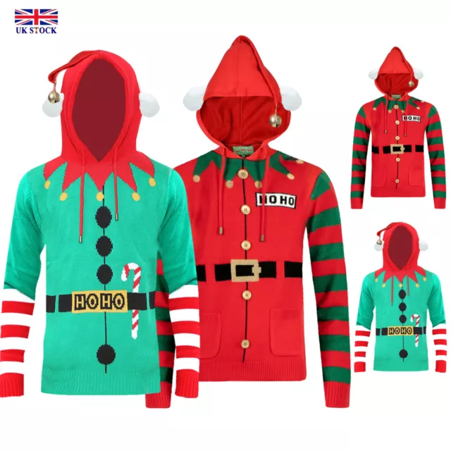 Maglione con cappuccio 3D nuovo uomo ragazzo unisex famiglia elfo di Natale HoHo Candy Stick 3D