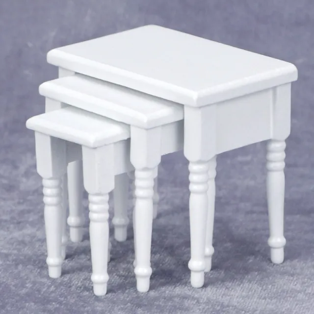 3PC 1:12 Scale Dolls House Miniatures White Table Living Room Wooden Furniture