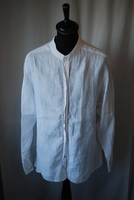 Camicia vintage Marks & Spencer puro lino estate manica lunga colletto grandad L