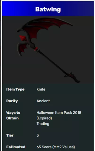 🌸 ANCIENT BATWING 🌸 Roblox Murder Mystery 2 MM2 Godly $3.99