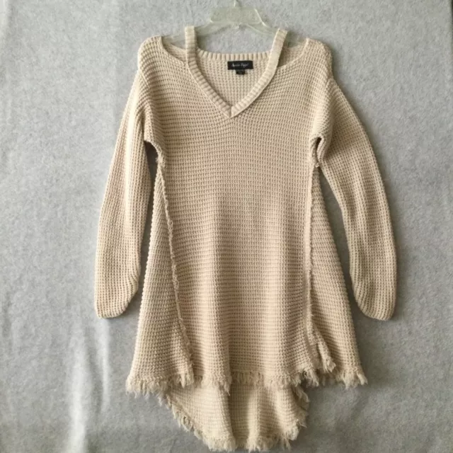 Charlie Paige Sweater Womens Small Beige Pullover Knit Cold Shoulder Top