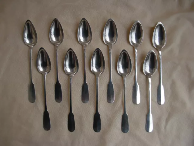ANTIQUE FRENCH STERLING SILVER COFFEE,TEA SPOONS,SET OF 11,LATE 19th CENTURY.