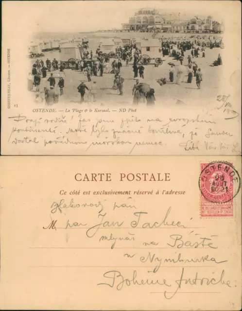 Postkaart Ostende Oostende La Plage & le Kursaal. 1908