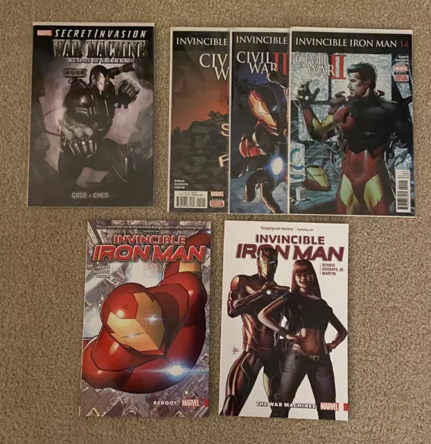 Marvel Invincible Iron Man TPB Lot (NM) Bendis; War Machine; Civil War 2; Secret