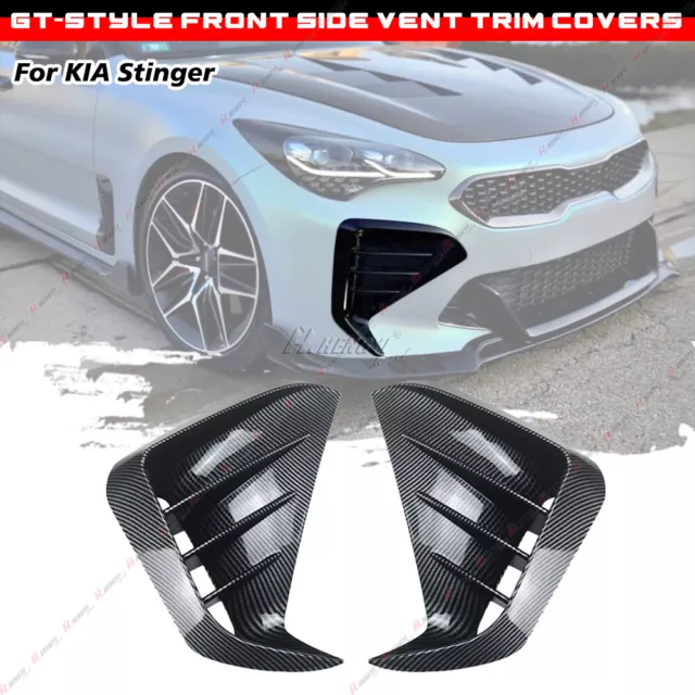 For KIA Stinger 17-23 Front Bumper Side Canard Air Vent Grille Trim Carbon Look